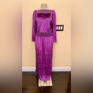 VTG Oscar de la Renta For Swirl Sz S Purple Velvet Long Sleeve House Robe Dress